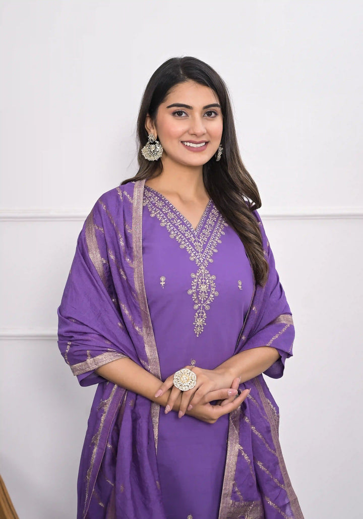 Stylish Lavender Viscoce Silk Top Featuring Viscoce Silk Bottom | Completed with a Gorgeous