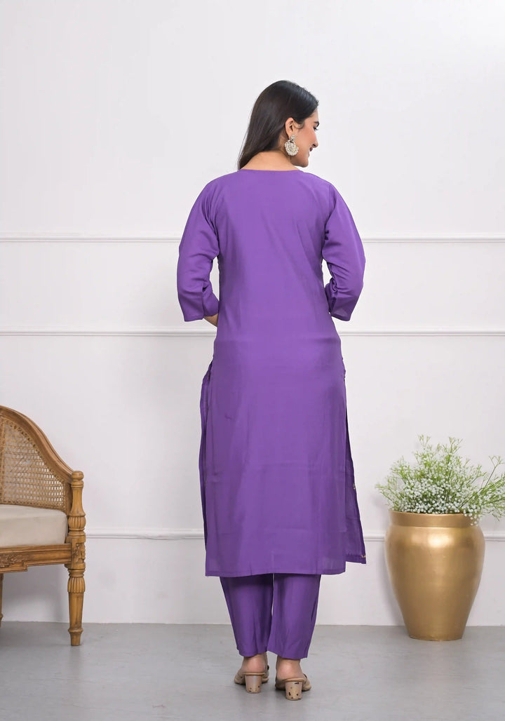 Stylish Lavender Viscoce Silk Top Featuring Viscoce Silk Bottom | Completed with a Gorgeous