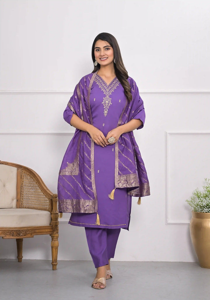 Stylish Lavender Viscoce Silk Top Featuring Viscoce Silk Bottom | Completed with a Gorgeous