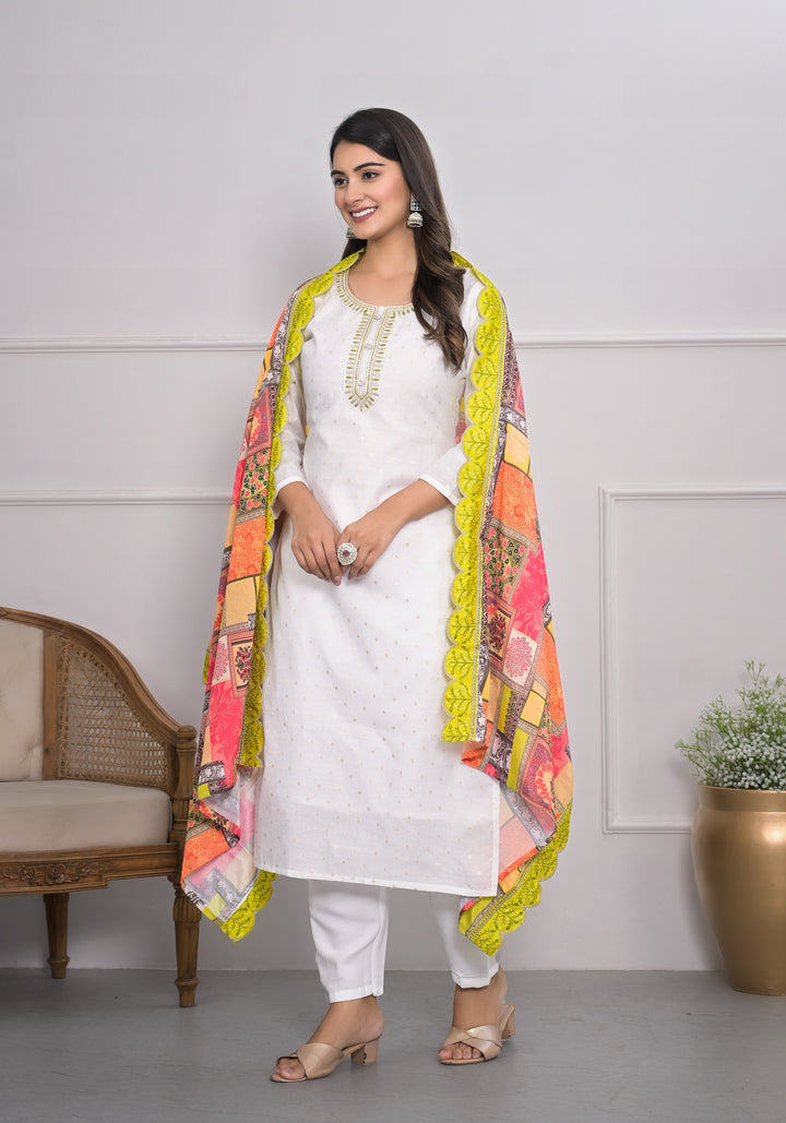 Chic White Viscoce Silk and Viscoce Silk Combination | Highlighting a Stunning Crepe Dupatta