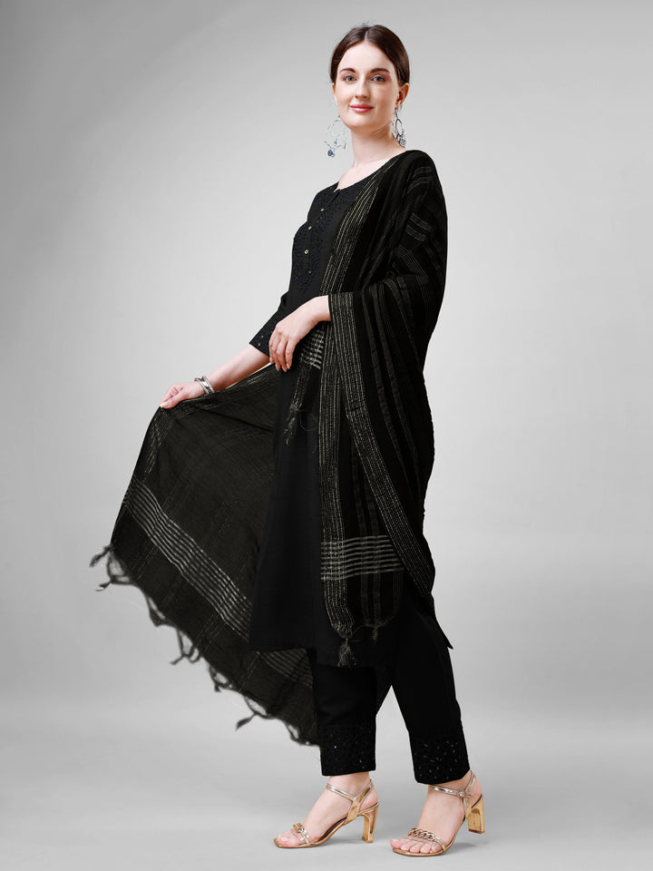 Stylish Black Cotton Blend Top Featuring Cotton Blend Bottom | Highlighting a Stunning Silk Blend