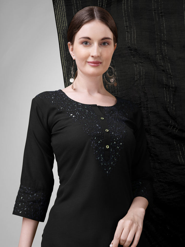 Stylish Black Cotton Blend Top Featuring Cotton Blend Bottom | Highlighting a Stunning Silk Blend