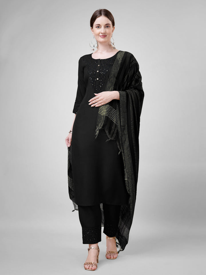 Stylish Black Cotton Blend Top Featuring Cotton Blend Bottom | Highlighting a Stunning Silk Blend