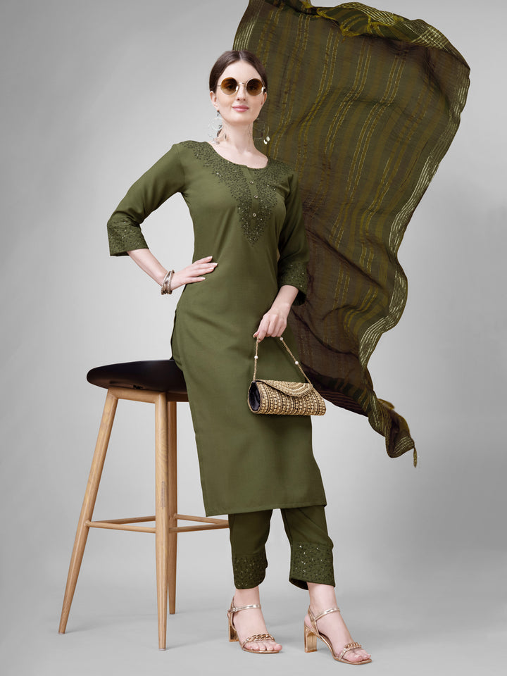 Stylish Mahendi Cotton Blend Top Featuring Cotton Blend Bottom | Highlighting a Stunning Silk Blend