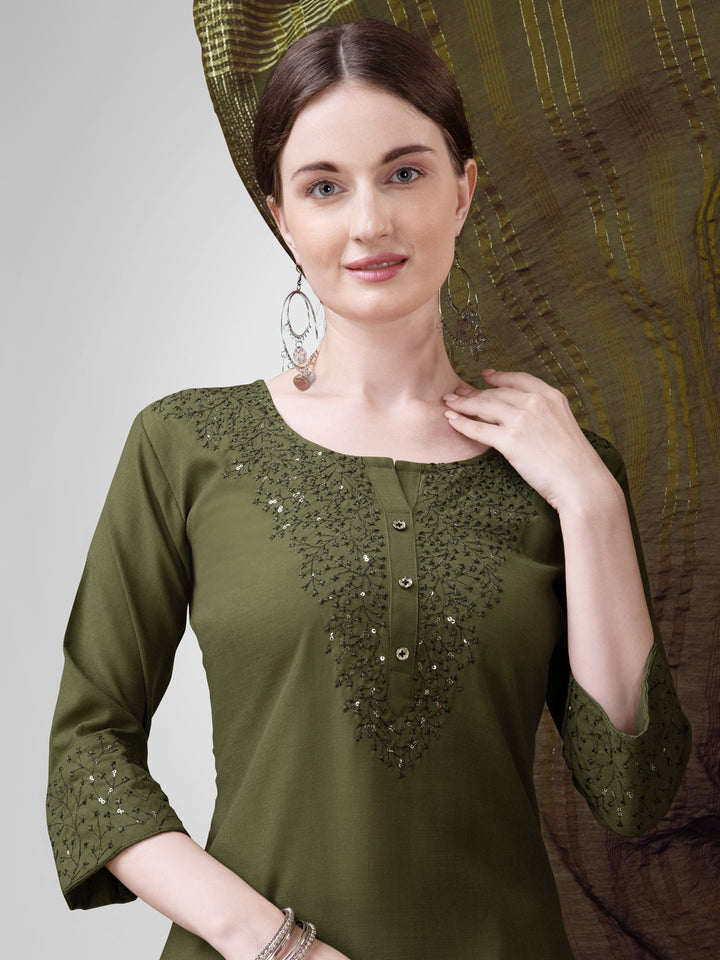 Stylish Mahendi Cotton Blend Top Featuring Cotton Blend Bottom | Highlighting a Stunning Silk Blend