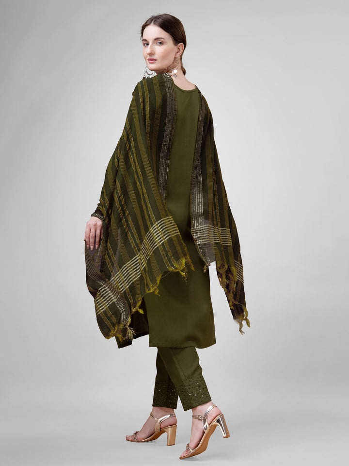 Stylish Mahendi Cotton Blend Top Featuring Cotton Blend Bottom | Highlighting a Stunning Silk Blend