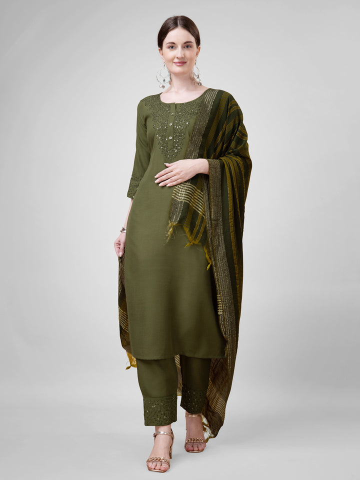 Stylish Mahendi Cotton Blend Top Featuring Cotton Blend Bottom | Highlighting a Stunning Silk Blend