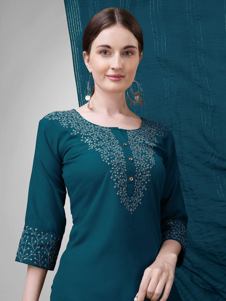 Chic Teal Blue Cotton Blend and Cotton Blend Combination | Highlighting a Stunning Silk Blend