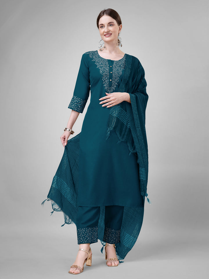 Chic Teal Blue Cotton Blend and Cotton Blend Combination | Highlighting a Stunning Silk Blend
