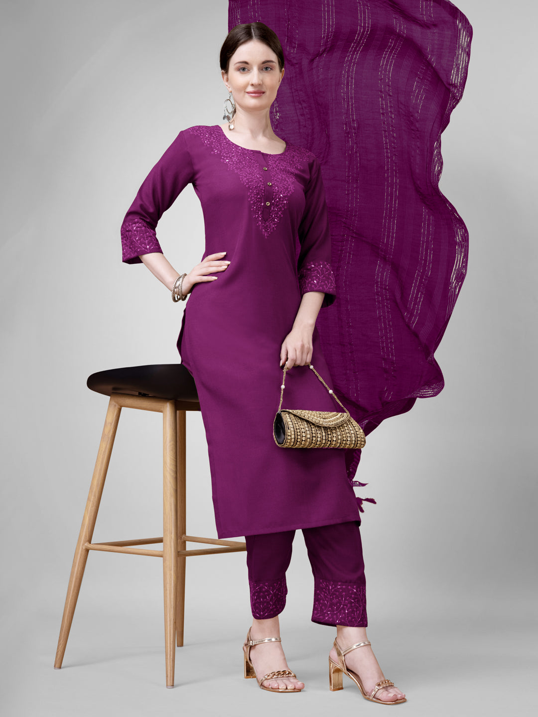 Chic Purple Cotton Blend and Cotton Blend Combination | Accentuated by a Silk Blend Dupatta