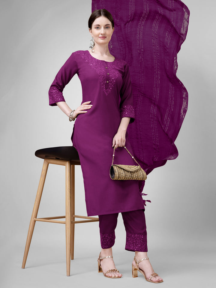 Chic Purple Cotton Blend and Cotton Blend Combination | Accentuated by a Silk Blend Dupatta