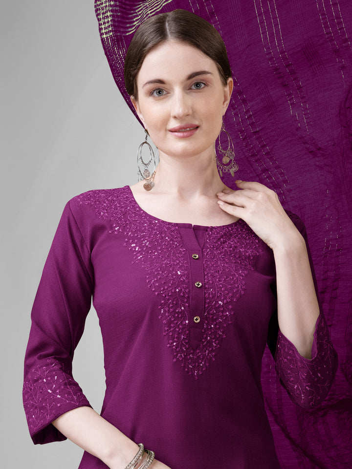 Chic Purple Cotton Blend and Cotton Blend Combination | Accentuated by a Silk Blend Dupatta