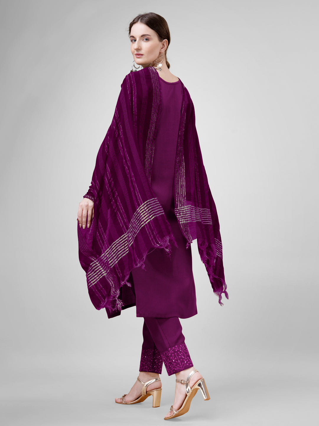 Chic Purple Cotton Blend and Cotton Blend Combination | Accentuated by a Silk Blend Dupatta