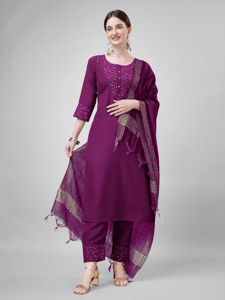 Chic Purple Cotton Blend and Cotton Blend Combination | Accentuated by a Silk Blend Dupatta
