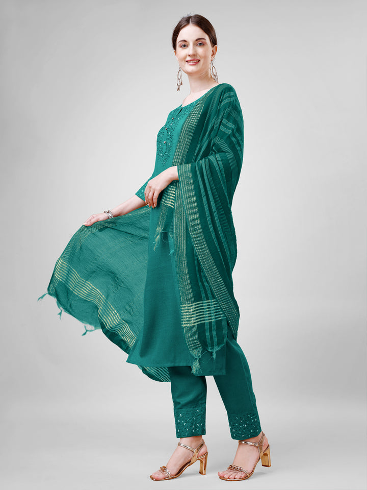 Chic Rama Cotton Blend and Cotton Blend Combination | Highlighting a Stunning Silk Blend Dupatta