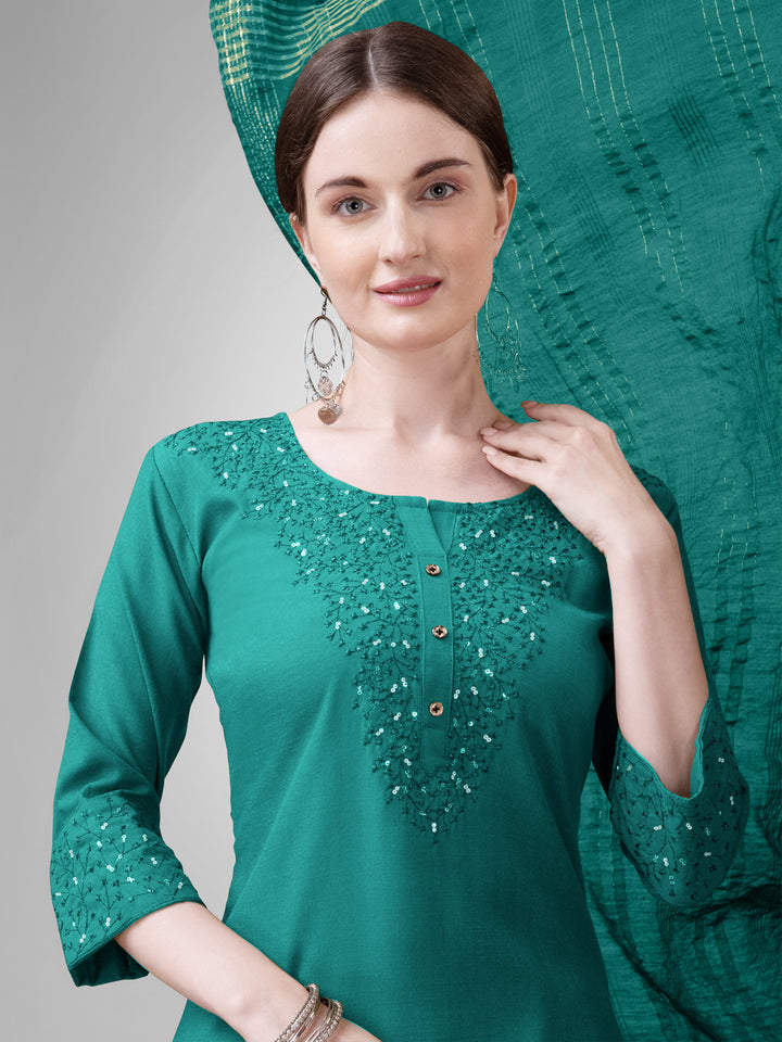 Chic Rama Cotton Blend and Cotton Blend Combination | Highlighting a Stunning Silk Blend Dupatta