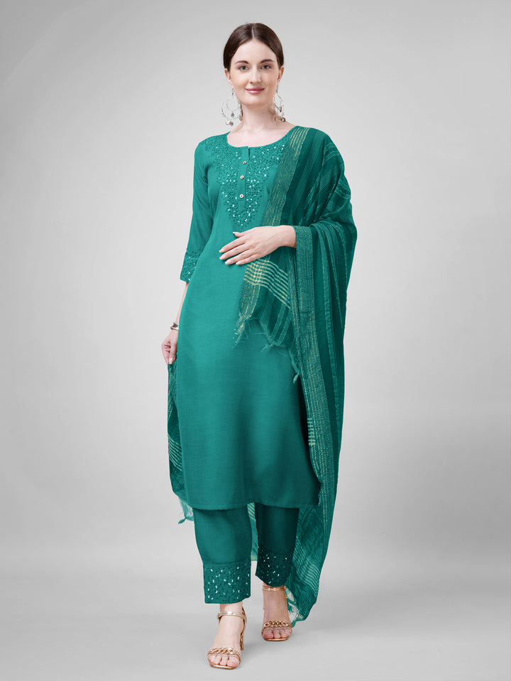 Chic Rama Cotton Blend and Cotton Blend Combination | Highlighting a Stunning Silk Blend Dupatta