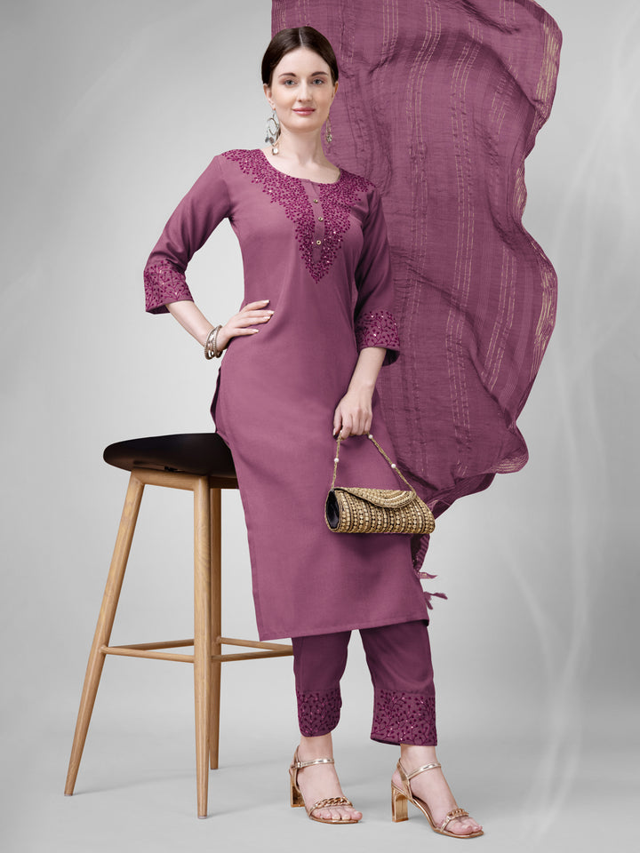 Stylish Wine Cotton Blend Top Featuring Cotton Blend Bottom | Completed with a Gorgeous Silk Blend