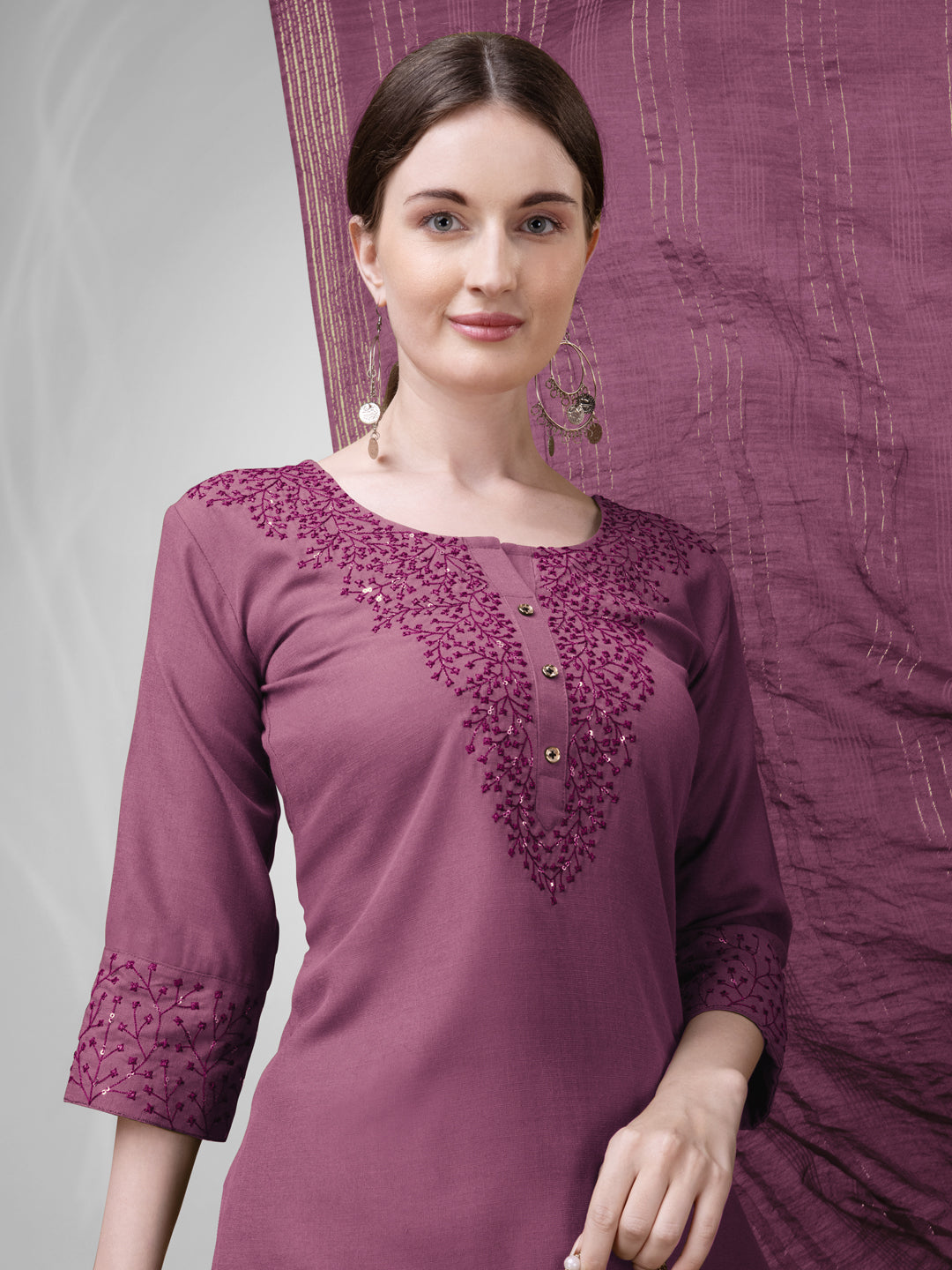Stylish Wine Cotton Blend Top Featuring Cotton Blend Bottom | Completed with a Gorgeous Silk Blend