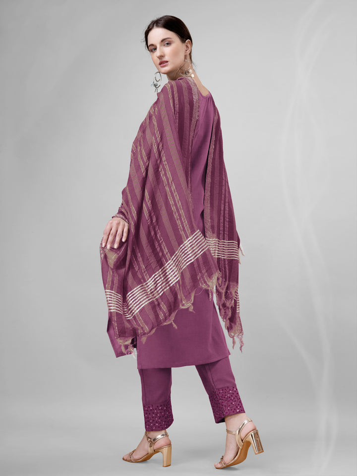 Stylish Wine Cotton Blend Top Featuring Cotton Blend Bottom | Completed with a Gorgeous Silk Blend