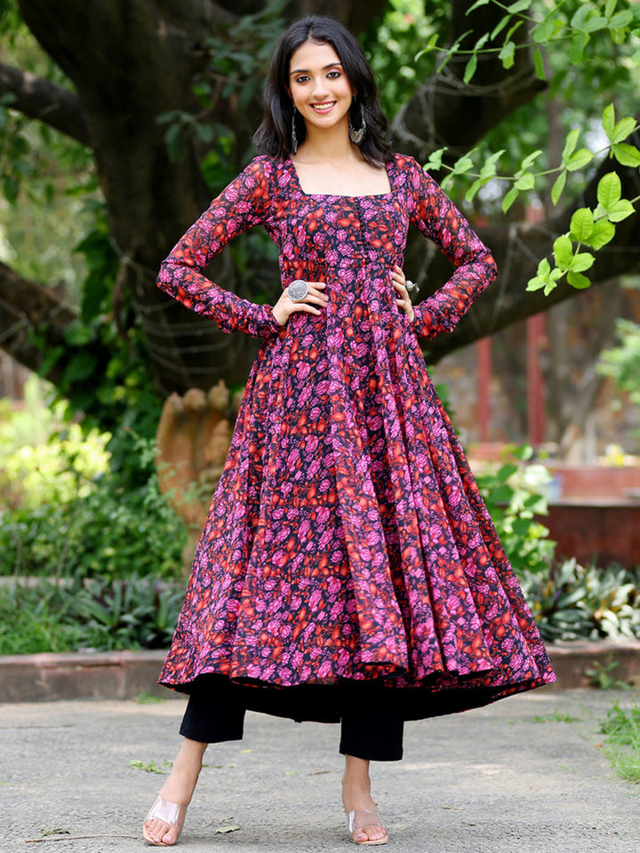 Elegant Multi Georgette Kurti | Designer Floral Printed Women Kurta