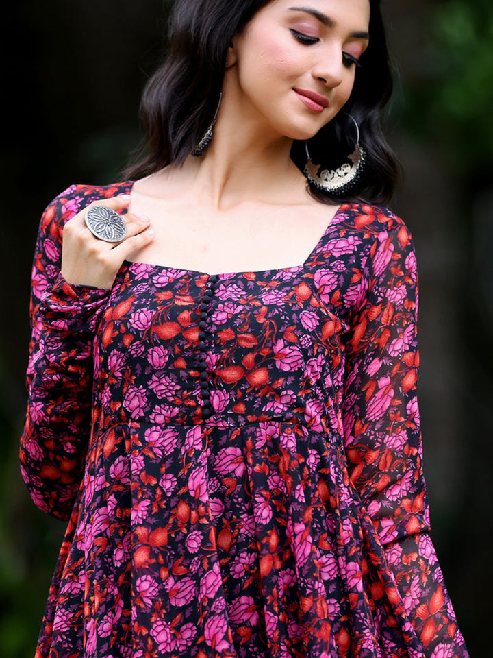 Elegant Multi Georgette Kurti | Designer Floral Printed Women Kurta