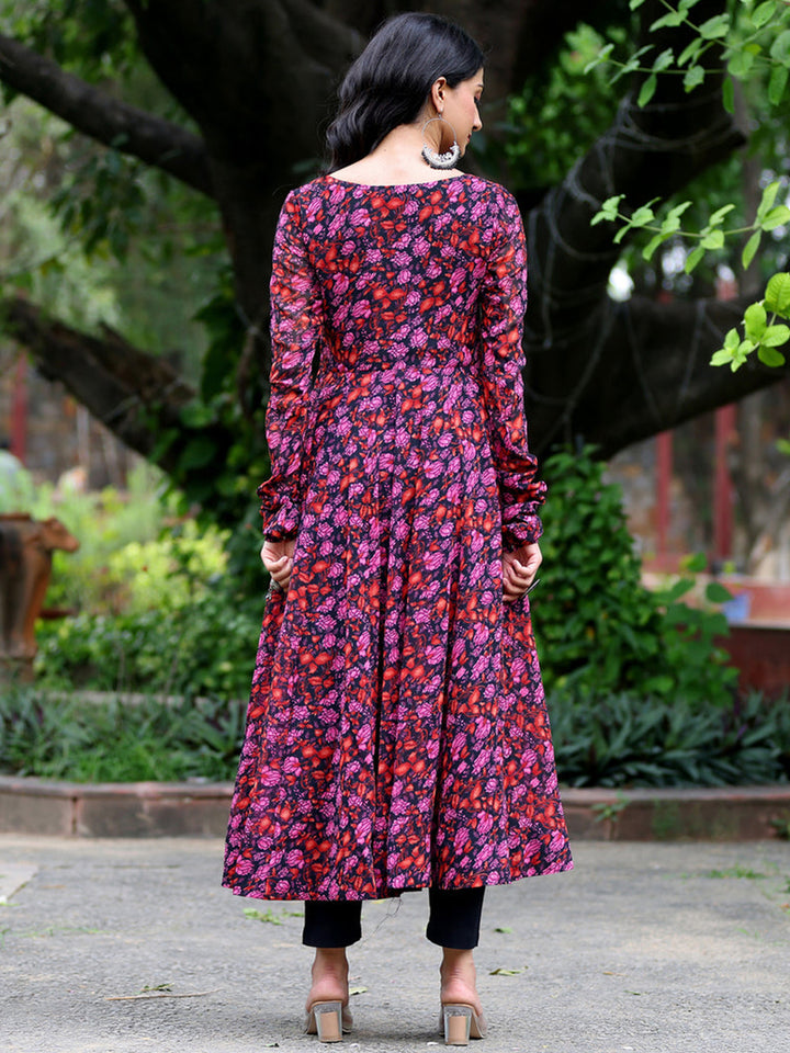 Elegant Multi Georgette Kurti | Designer Floral Printed Women Kurta