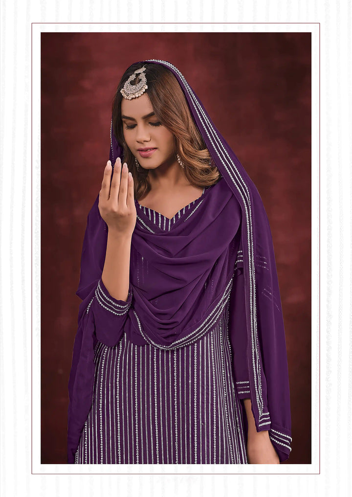 Graceful Purple Georgette Top with Sharara | Completed with a Gorgeous Georgette Dupatta