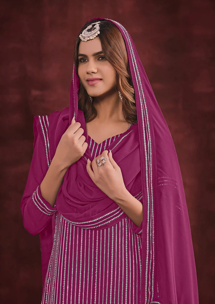 Graceful Purple Georgette Top with Sharara | Completed with a Gorgeous Georgette Dupatta