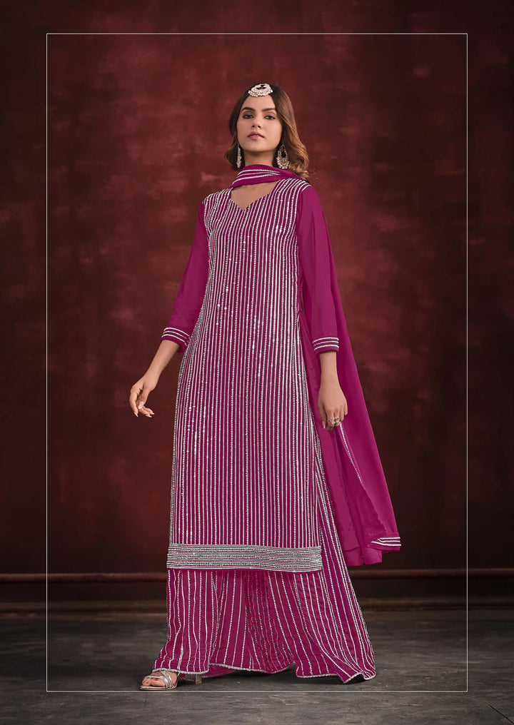 Graceful Purple Georgette Top with Sharara | Completed with a Gorgeous Georgette Dupatta