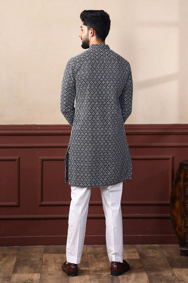 Khadi Silk Kurta With Art Silk Pajama | Designer Chikankari Work for Men