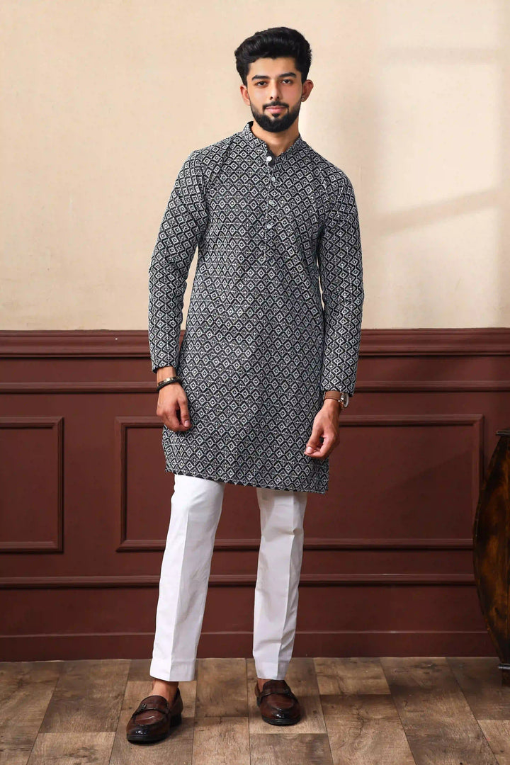 Khadi Silk Kurta With Art Silk Pajama | Designer Chikankari Work for Men