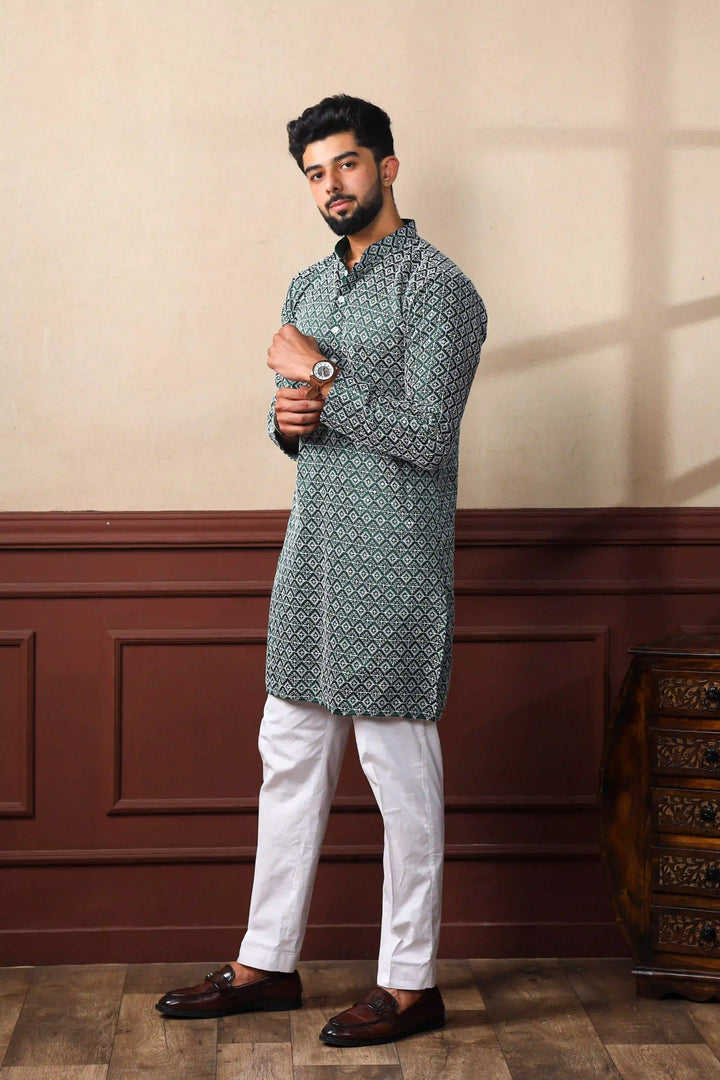 Khadi Silk Kurta With Art Silk Pajama | Designer Chikankari Work for Men