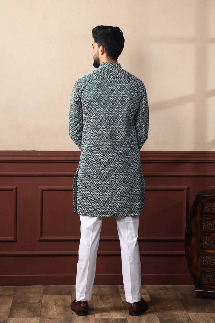 Khadi Silk Kurta With Art Silk Pajama | Designer Chikankari Work for Men
