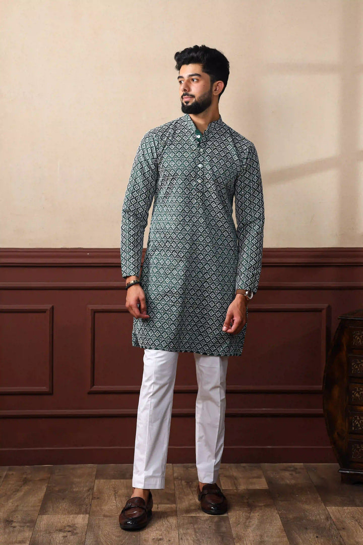Khadi Silk Kurta With Art Silk Pajama | Designer Chikankari Work for Men
