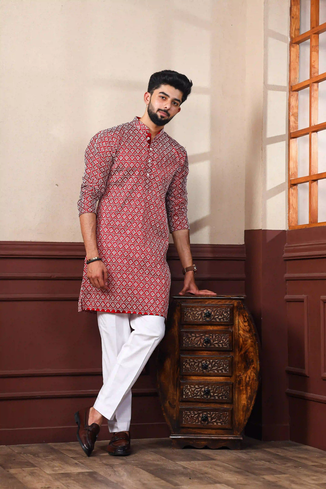Khadi Silk Kurta With Art Silk Pajama | Designer Chikankari Work for Men