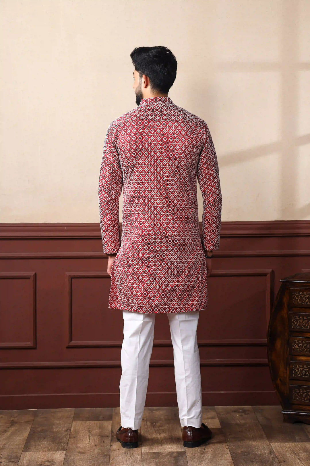 Khadi Silk Kurta With Art Silk Pajama | Designer Chikankari Work for Men
