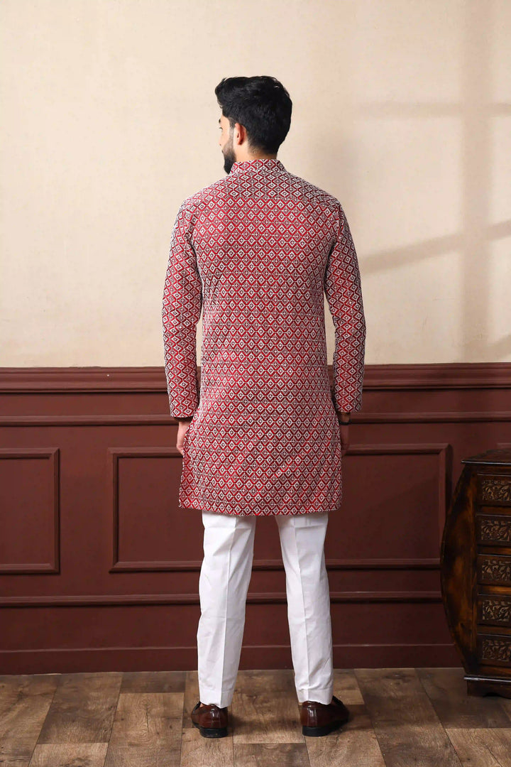 Khadi Silk Kurta With Art Silk Pajama | Designer Chikankari Work for Men