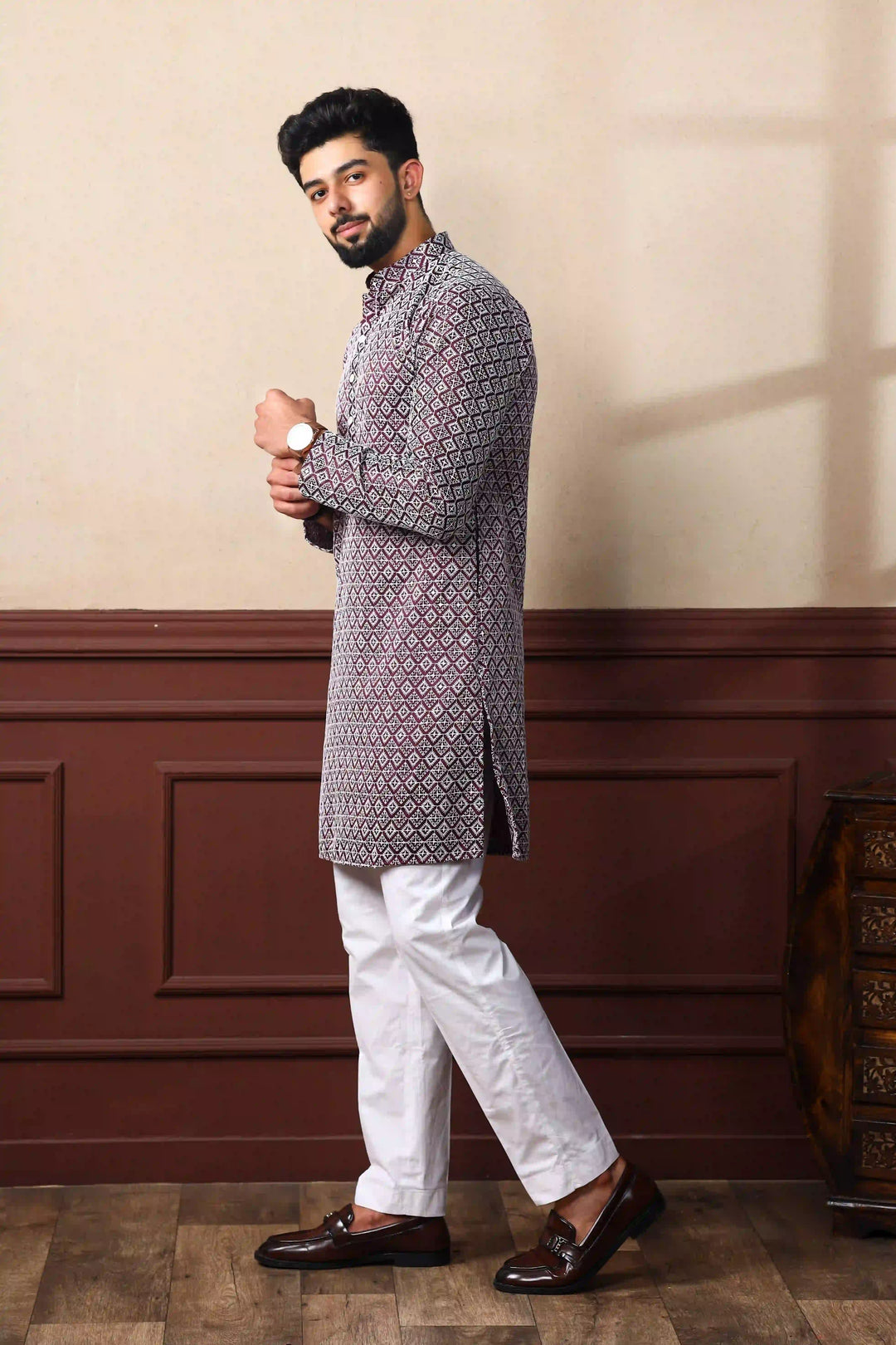 Khadi Silk Kurta With Art Silk Pajama | Designer Chikankari Work for Men