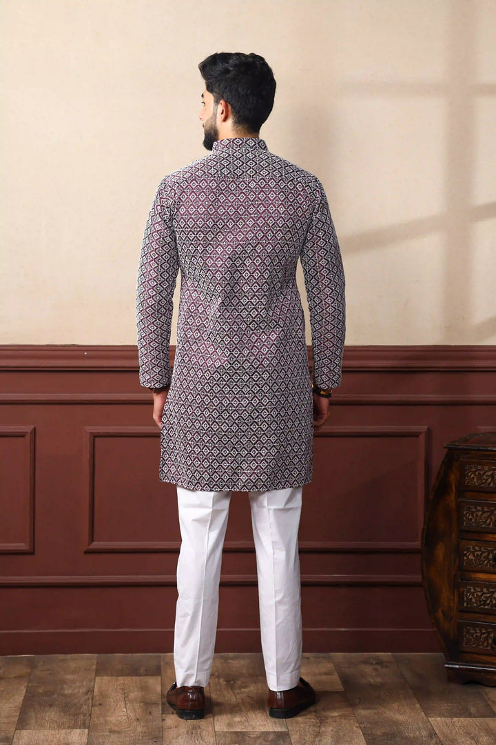 Khadi Silk Kurta With Art Silk Pajama | Designer Chikankari Work for Men