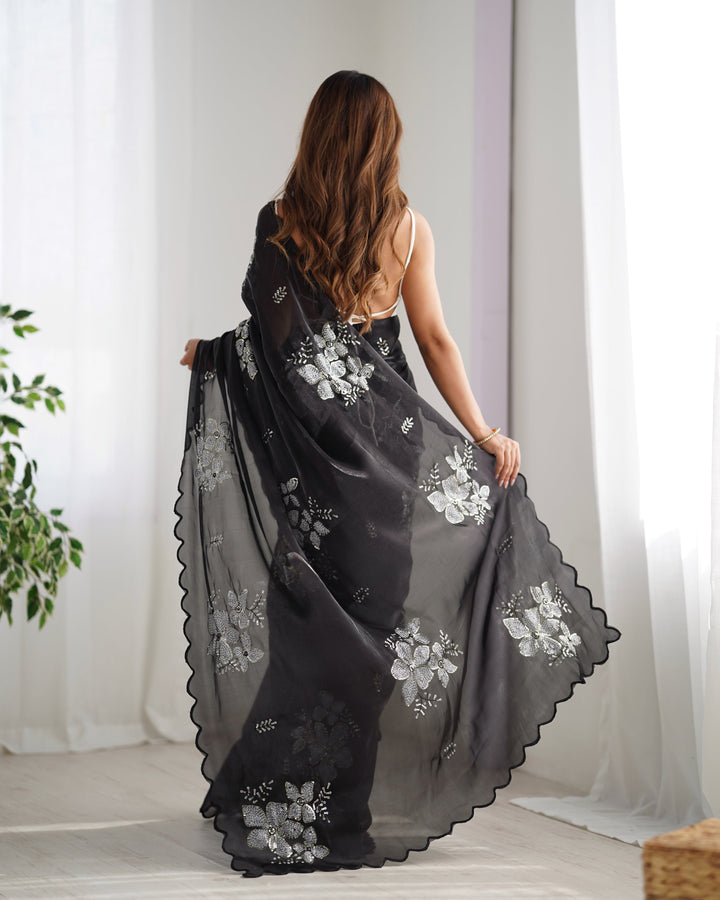 Elegant Jimmy-Choo Fabric Saree | Designer Sequence Embroidery for Weddings