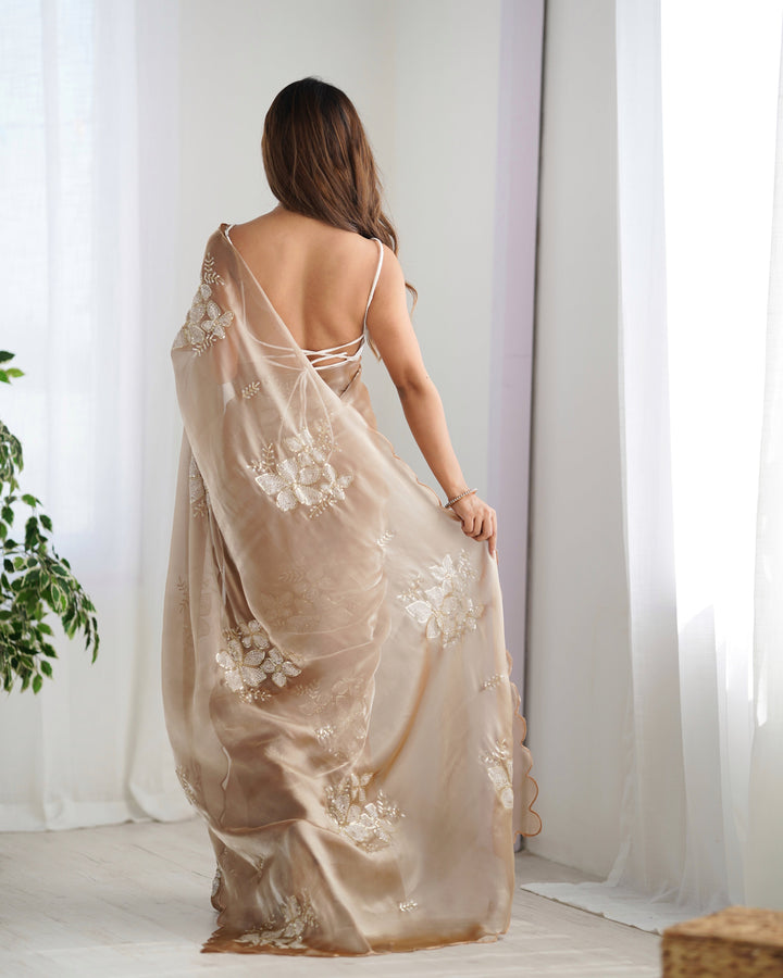 Elegant Jimmy-Choo Fabric Saree | Designer Sequence Embroidery for Weddings