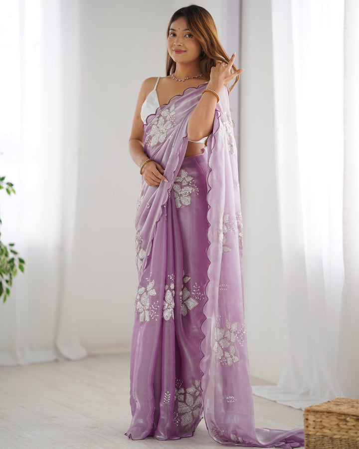 Elegant Jimmy-Choo Fabric Saree | Designer Sequence Embroidery for Weddings