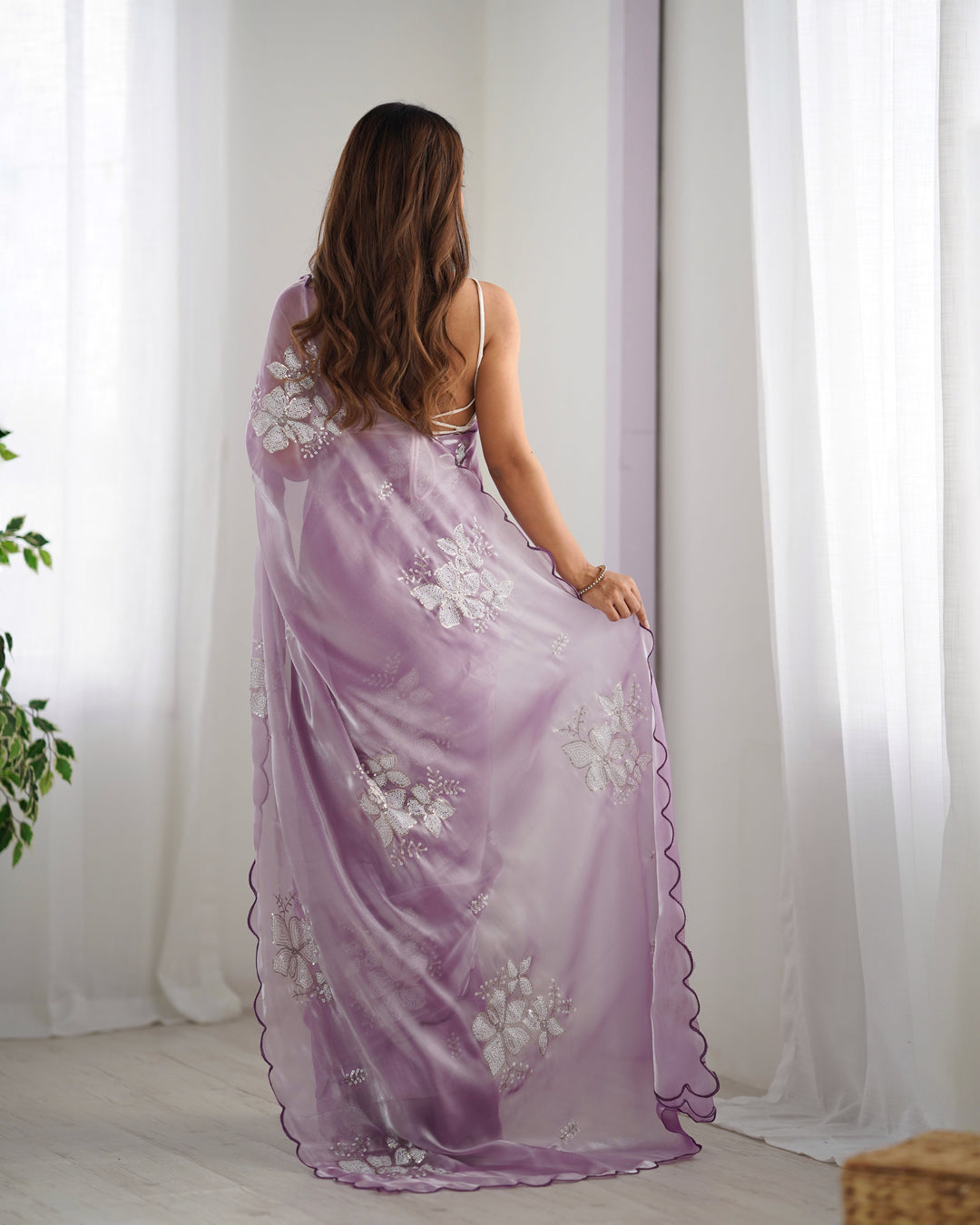 Elegant Jimmy-Choo Fabric Saree | Designer Sequence Embroidery for Weddings