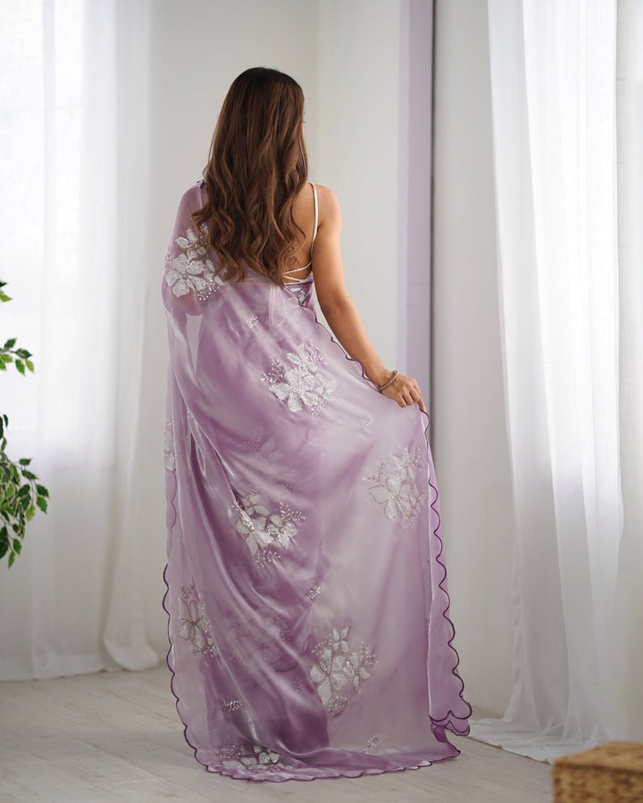 Elegant Jimmy-Choo Fabric Saree | Designer Sequence Embroidery for Weddings