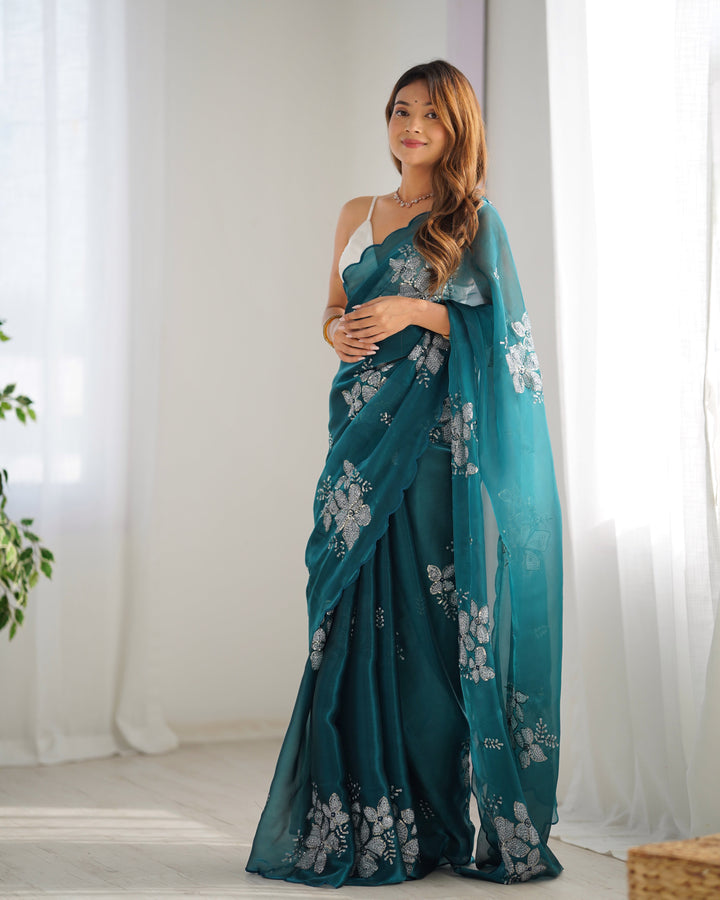 Elegant Jimmy-Choo Fabric Saree | Designer Sequence Embroidery for Weddings