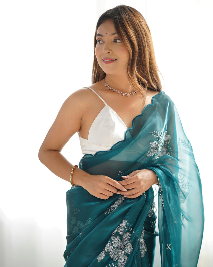 Elegant Jimmy-Choo Fabric Saree | Designer Sequence Embroidery for Weddings