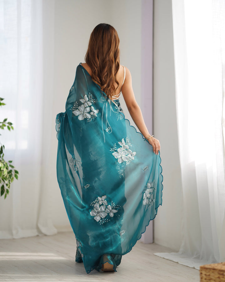 Elegant Jimmy-Choo Fabric Saree | Designer Sequence Embroidery for Weddings