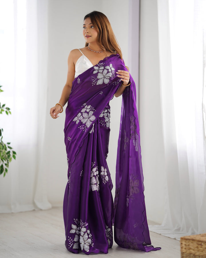 Elegant Jimmy-Choo Fabric Saree | Designer Sequence Embroidery for Weddings