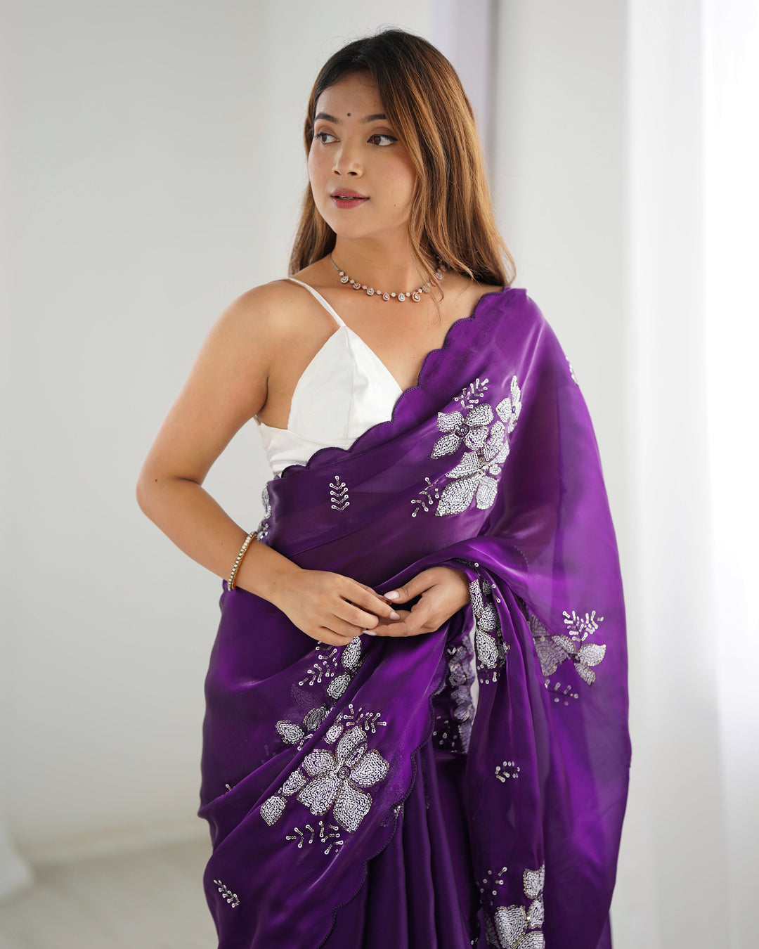 Elegant Jimmy-Choo Fabric Saree | Designer Sequence Embroidery for Weddings